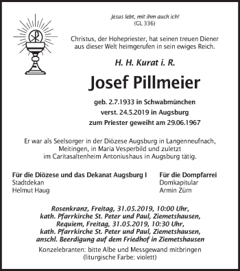 Todesanzeige von Josef Pillmeier von merkurtz