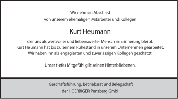 Todesanzeige von Kurt Heumann von merkurtz