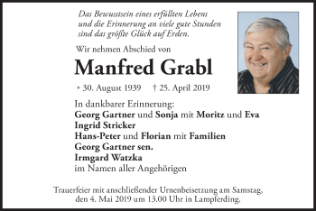 Todesanzeige von Manfred Grabl von merkurtz