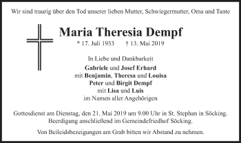 Todesanzeige von Maria Theresia Dempf von merkurtz