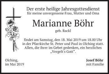 Todesanzeige von Marianne Böhr von merkurtz