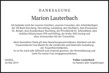 Todesanzeige von Marion Lauterbach von merkurtz