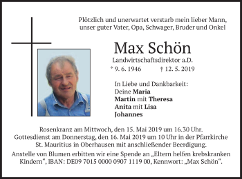 Todesanzeige von Max Schön von merkurtz