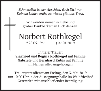 Todesanzeige von Norbert Rothkegel von merkurtz