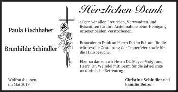 Todesanzeige von Paula und Brunhilde Fischhaber von merkurtz