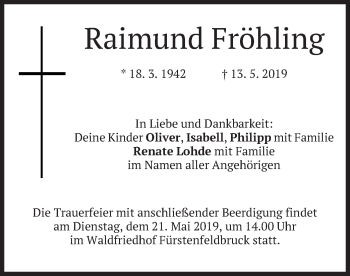 Todesanzeige von Raimund Fröhling von merkurtz