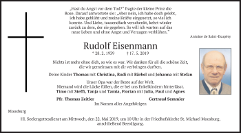 Todesanzeige von Rudolf Eisenmann von merkurtz