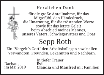 Todesanzeige von Sepp Roth von merkurtz