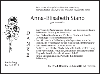 Todesanzeige von Anna-Elisabeth Siano von merkurtz