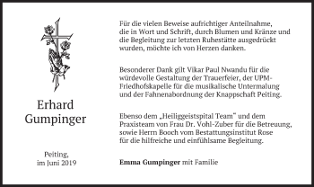 Todesanzeige von Erhard Gumpinger von merkurtz