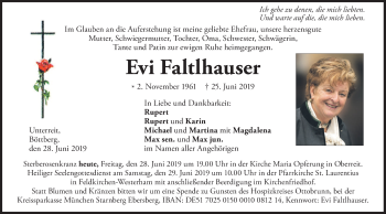 Todesanzeige von Evi Faltlhauser von merkurtz