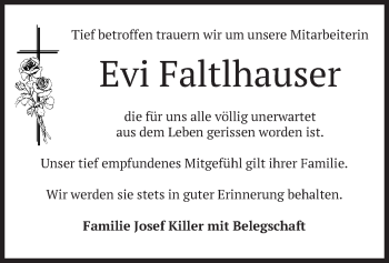 Todesanzeige von Evi Faltlhauser von merkurtz