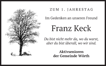 Todesanzeige von Franz Keck von merkurtz