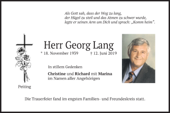 Todesanzeige von Georg Lang von merkurtz