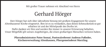 Todesanzeige von Gerhard Hörger von merkurtz