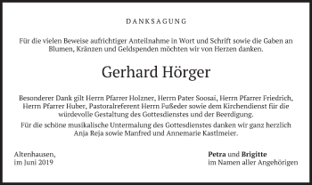 Todesanzeige von Gerhard Hörger von merkurtz