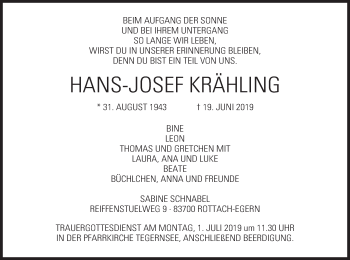 Todesanzeige von Hans-Josef Krähling von merkurtz
