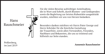 Todesanzeige von Hans Rauschmeier von merkurtz