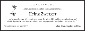 Todesanzeige von Heinz Zwerger von merkurtz