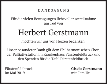 Todesanzeige von Herbert Gerstmann von merkurtz