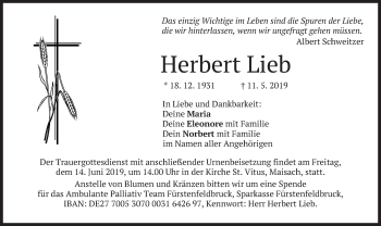 Todesanzeige von Herbert Lieb von merkurtz