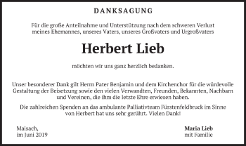 Todesanzeige von Herbert Lieb von merkurtz