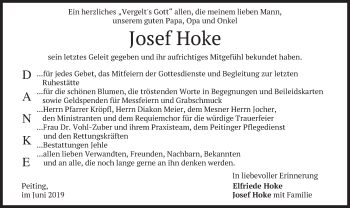 Todesanzeige von Josef Hoke von merkurtz