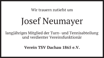 Todesanzeige von Josef Neumayer von merkurtz