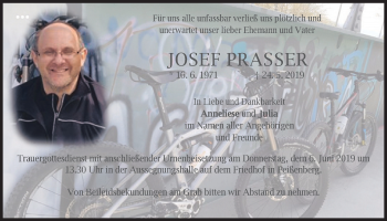 Todesanzeige von Josef Prasser von merkurtz