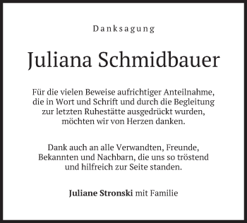 Todesanzeige von Juliana Schmidbauer von merkurtz