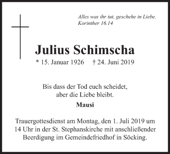 Todesanzeige von Julius Schimscha von merkurtz
