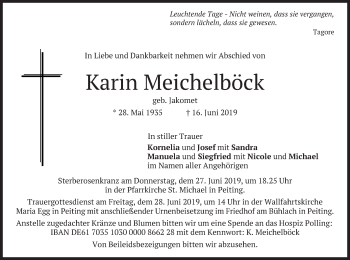 Todesanzeige von Karin Meichelböck von merkurtz