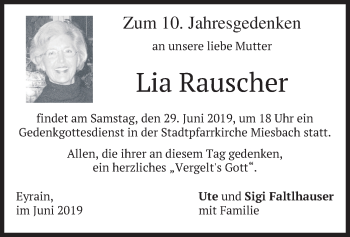 Todesanzeige von Lia Rauscher von merkurtz