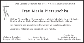 Todesanzeige von Maria Pietruschka von merkurtz