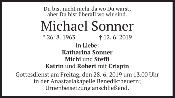 Todesanzeige von Michael Sonner von merkurtz