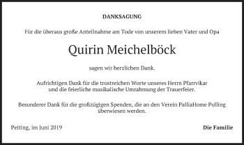Todesanzeige von Ouirin Meichelböck von merkurtz