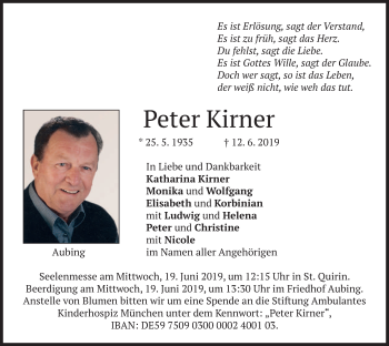 Todesanzeige von Peter Kirner von merkurtz