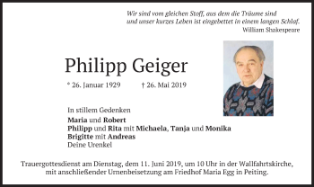 Todesanzeige von Philipp Geiger von merkurtz