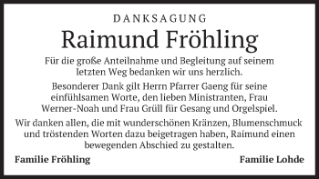 Todesanzeige von Raimund Fröhling von merkurtz