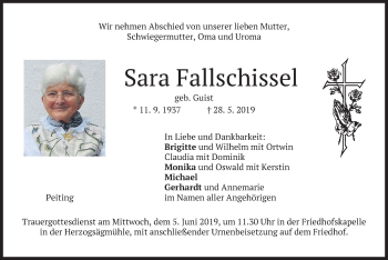 Todesanzeige von Sara Fallschissel von merkurtz