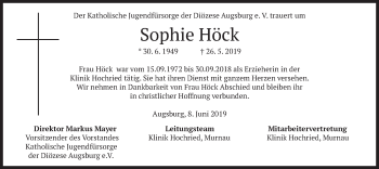 Todesanzeige von Sophie Höck von merkurtz