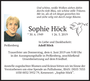 Todesanzeige von Sophie Höck von merkurtz