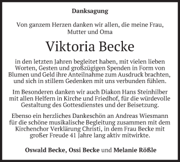 Todesanzeige von Viktoria Becke von merkurtz