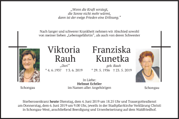 Todesanzeige von Viktoria und Franziska  von merkurtz