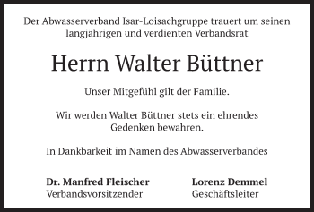 Todesanzeige von Walter Büttner von merkurtz