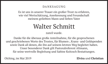 Todesanzeige von Walter Schmitt von merkurtz