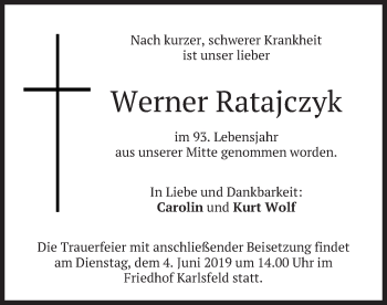 Todesanzeige von Werner Ratajczyk von merkurtz