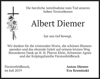 Todesanzeige von Albert Diemer von merkurtz