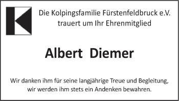 Todesanzeige von Albert Diemer von merkurtz