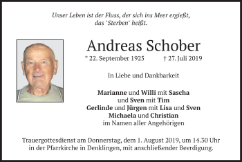 Todesanzeige von Andreas Schober von merkurtz